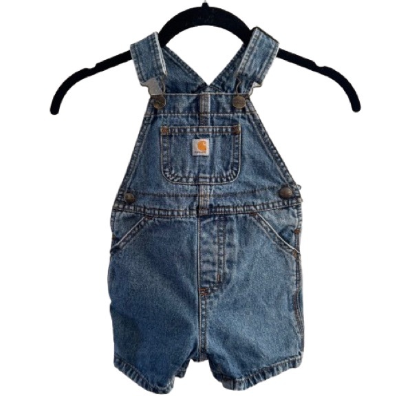 Carhartt Overalls Shorts Blue Denim Snap Closure Unisex 12 Months Fall - Picture 1 of 9